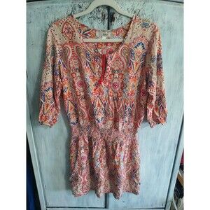 Derek 3/4 Sleeve Mini Dress Lrg Floral Boho Beachy Feminine Cottagecore